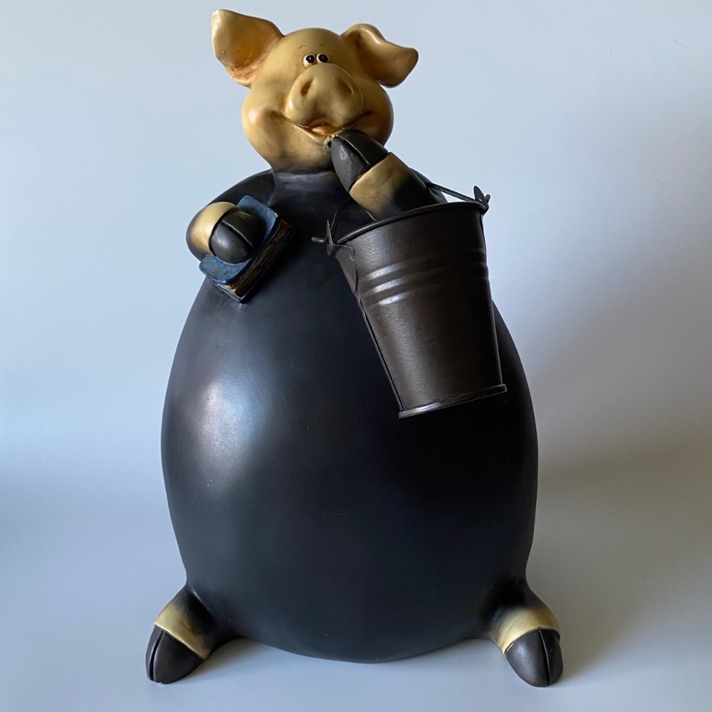 Anthropomorphic Pig Holding Book and Bucket Large (11") Vintage Scarce